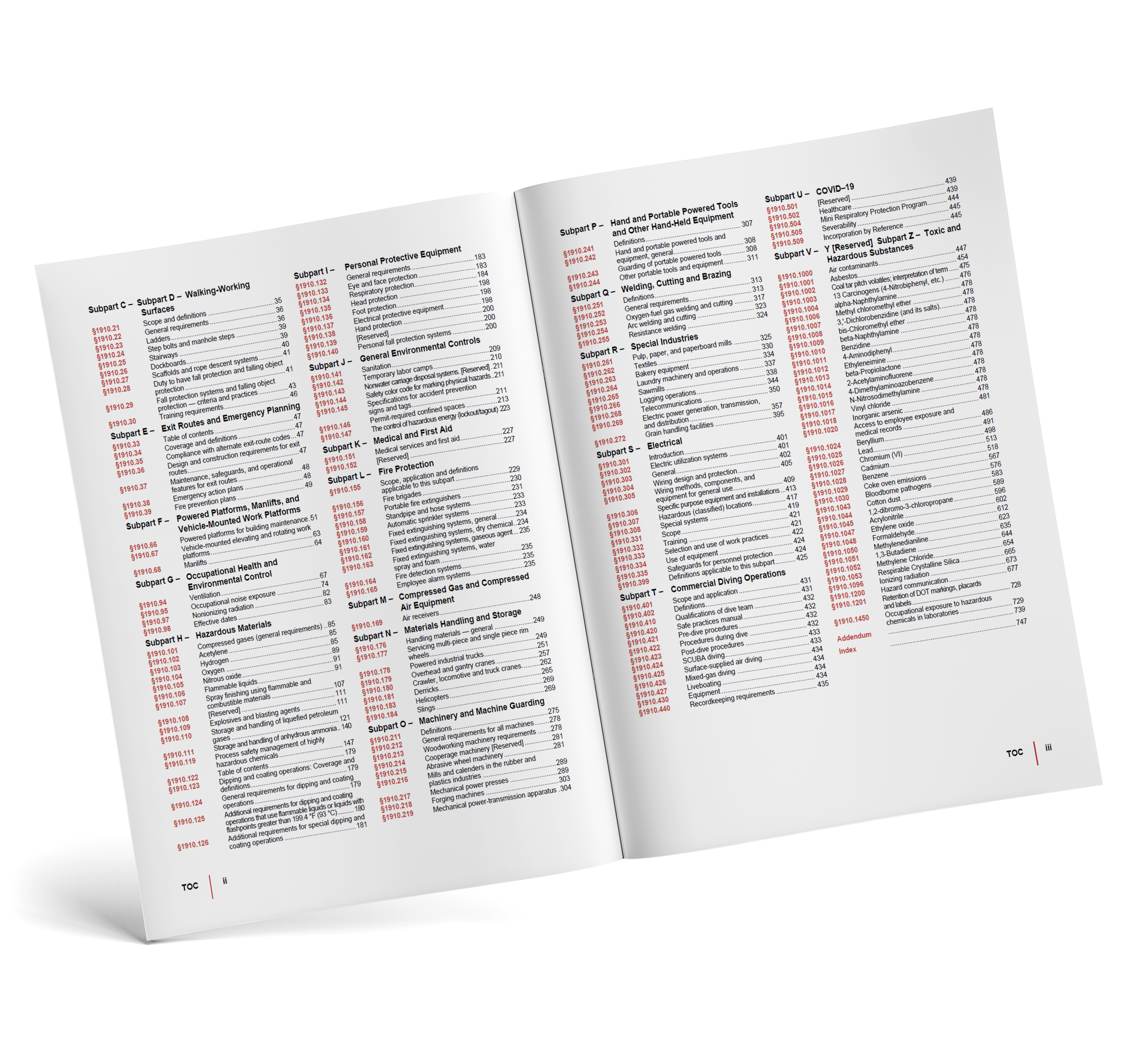 Open book with a table of contents on a white background
