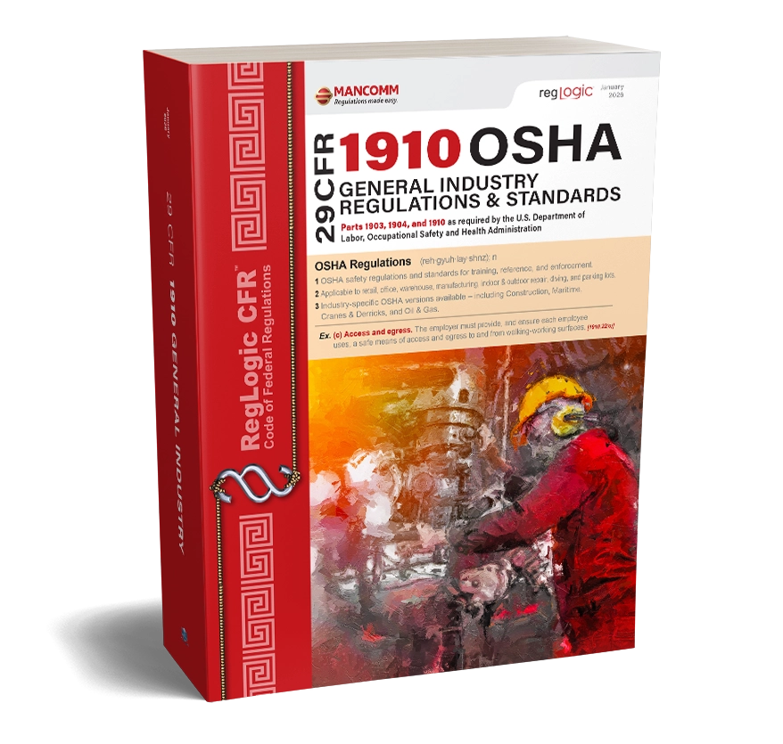 Book titled '29 CFR 1910 OSHA General Industry Regulations & Standards' with a red and white cover.