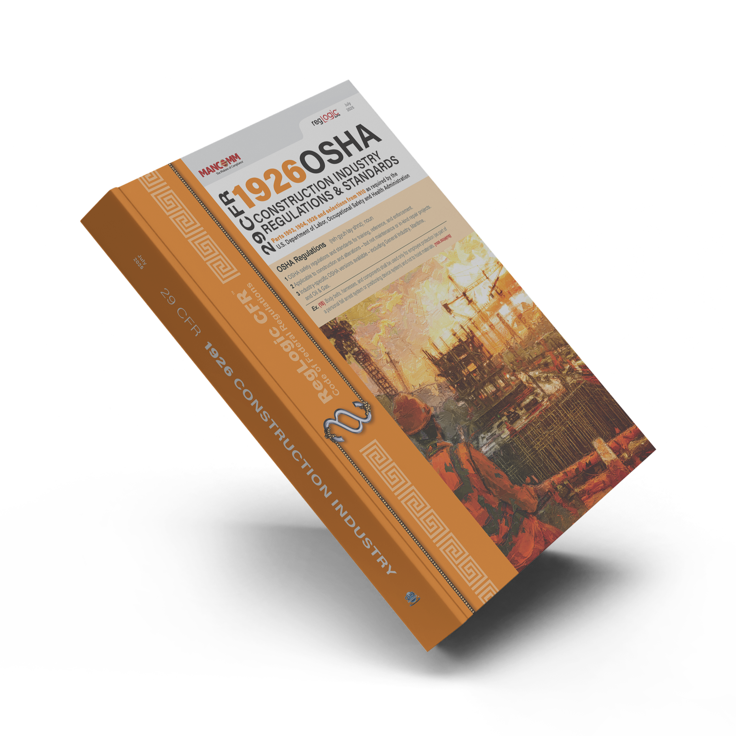 Book titled 'OSHA 1926 Construction Industry Regulations & Standards' on a white background