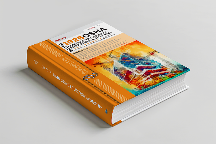 Book titled 'OSHA 1926 Construction Industry' on a gray background