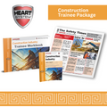 Product image for HEART Construction Trainee Package, showing a workbook and a newspaper with safety-themed headlines.