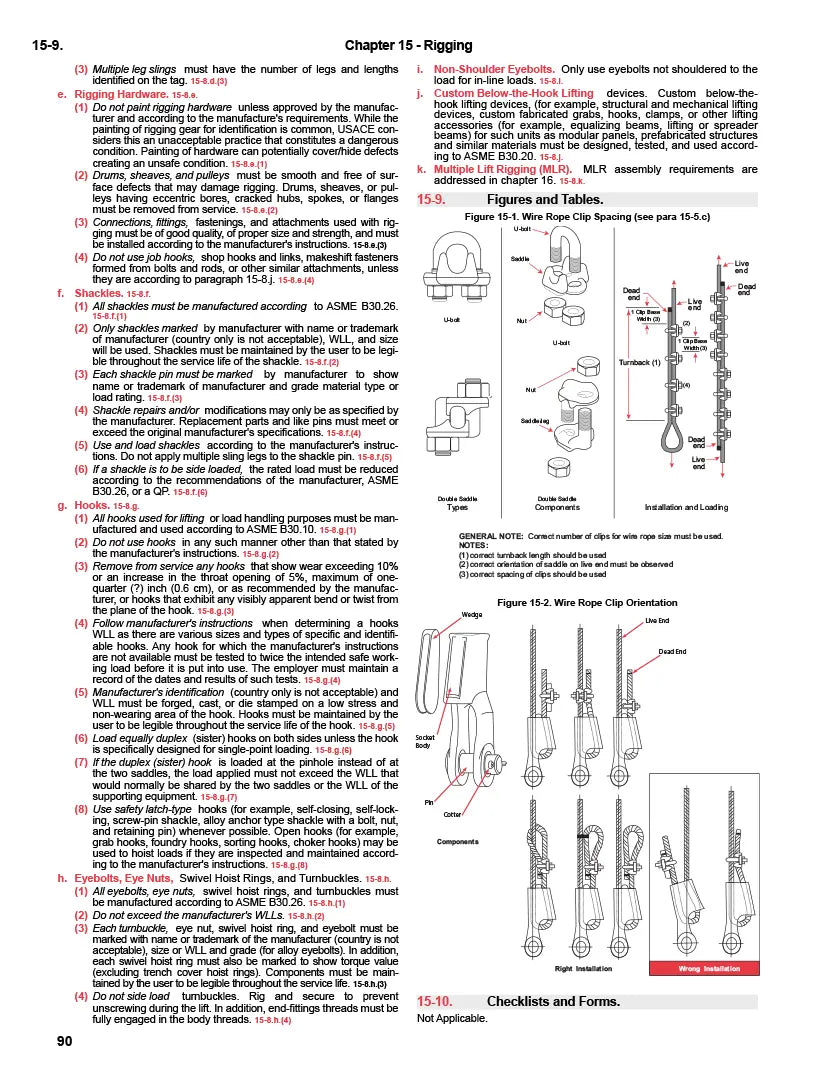 Technical manual page with text and diagrams on rigging equipment
