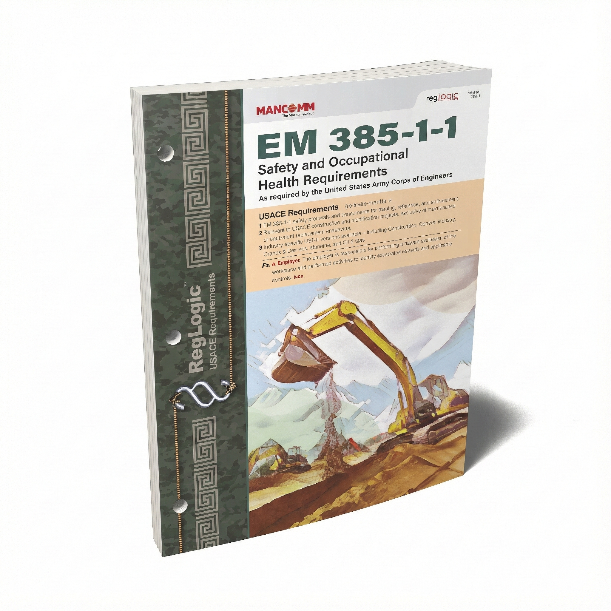 Book titled 'EM 385-1-1 Safety and Occupational Health Requirements' with a cover featuring an excavator and text.
