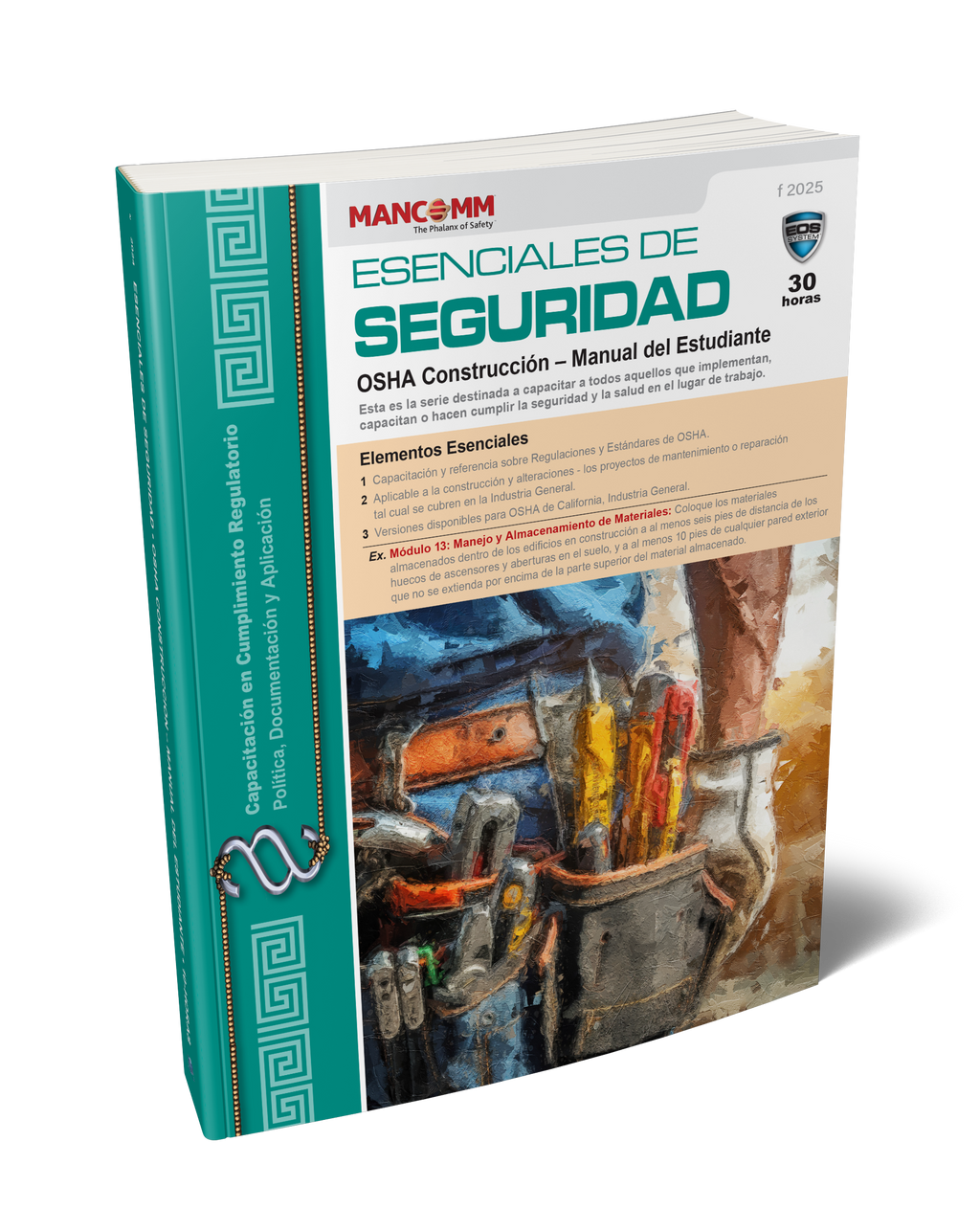 Cover of the ' Essentials of Safety: OSHA Construction' manual with a tabular structure and an image depicting construction safety gear and tools.