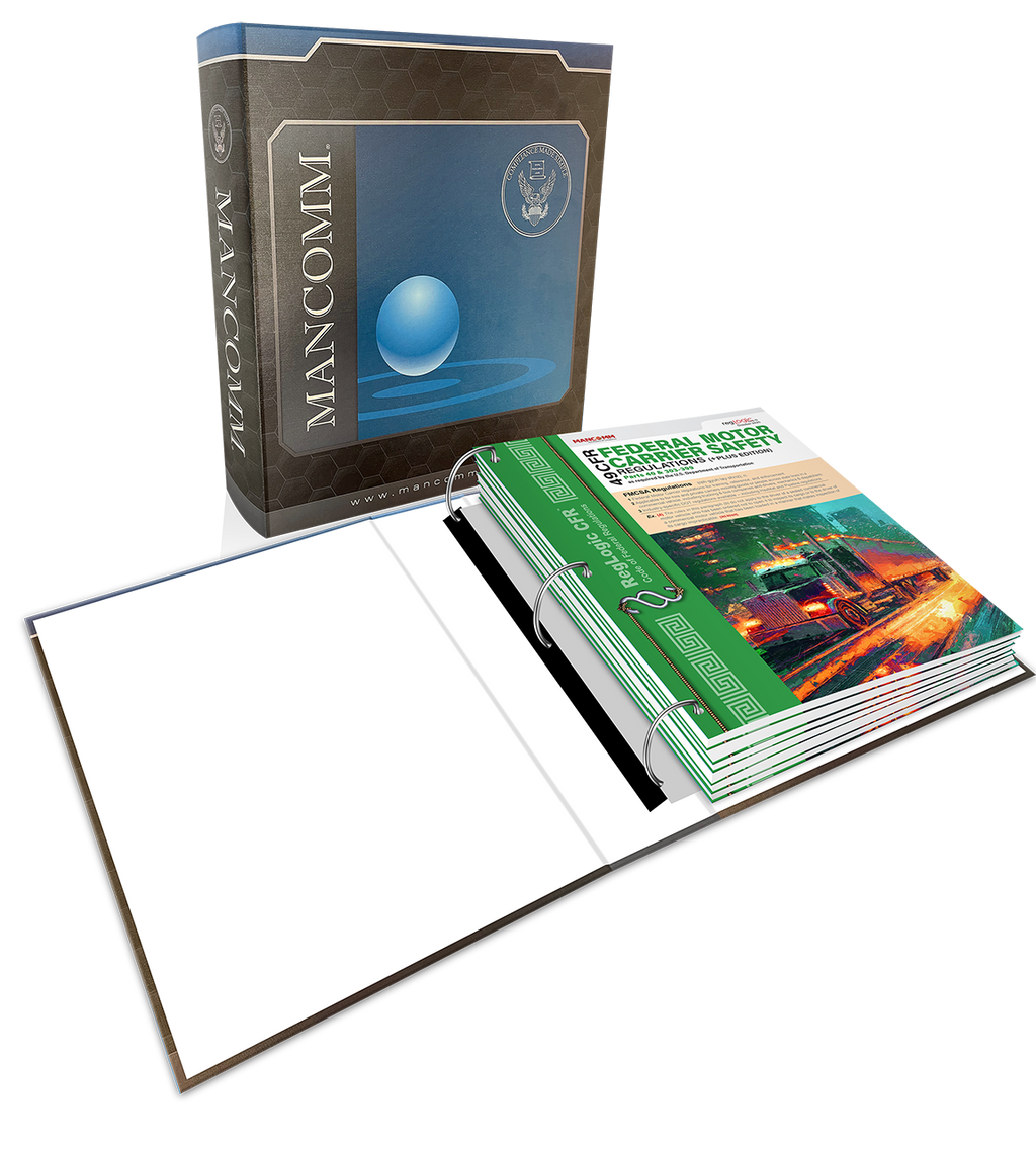 Mancomm branded book with a green cover on a white background