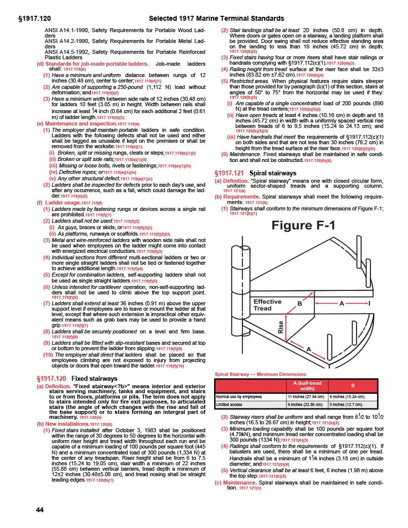Technical document with text and a diagram of a stairway labeled 'Figure F-1'.