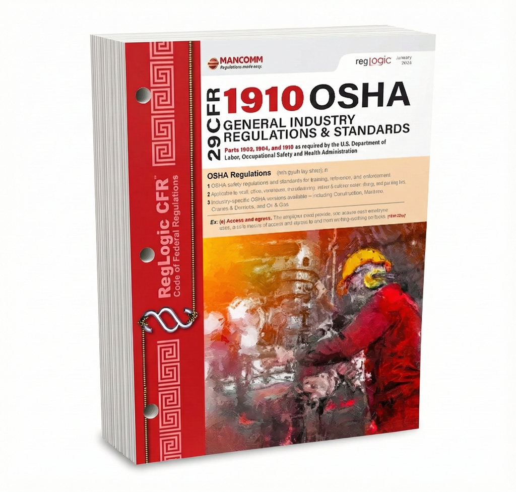 Book titled '29 CFR 1910 OSHA General Industry Regulations & Standards' with a red and white cover.