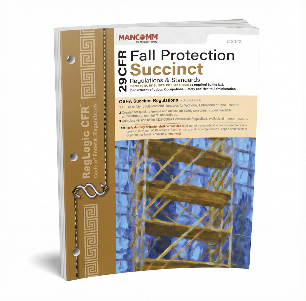 Book titled 'Fall Protection Succinct' by Mancomm with a ladder illustration on the cover.