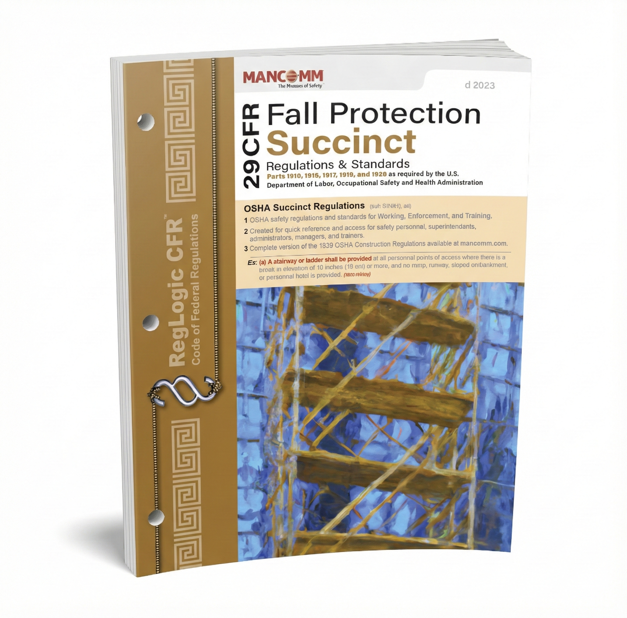 Book titled 'Fall Protection Succinct' by Mancomm with a ladder illustration on the cover.