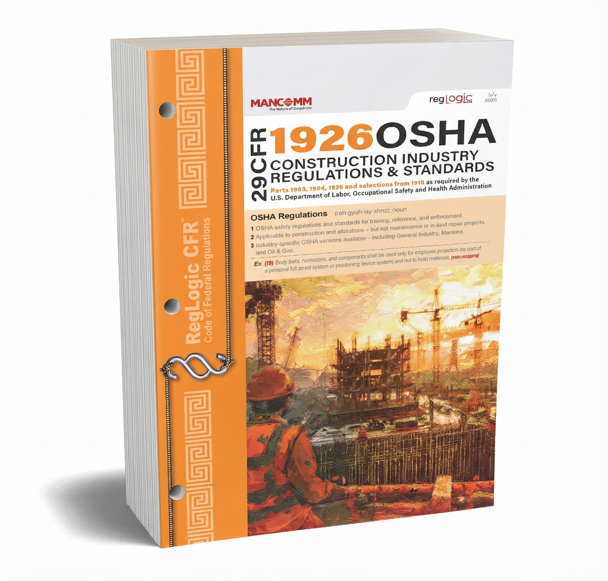 Book titled 'OSHA 29 CFR 1926 Construction Industry Regulations & Standards' with a construction site image on the cover.