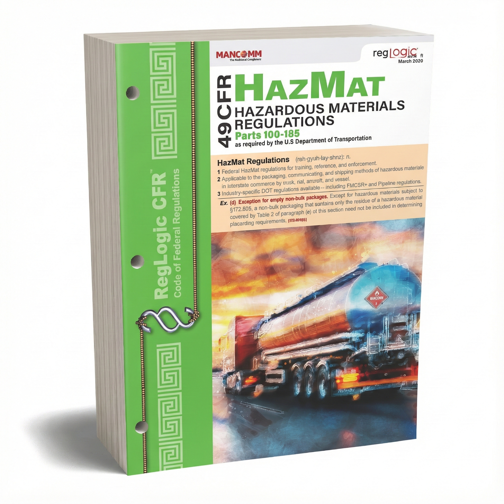 Book titled '49 CFR Hazardous Materials Regulations' with a truck on the cover, on a white background.