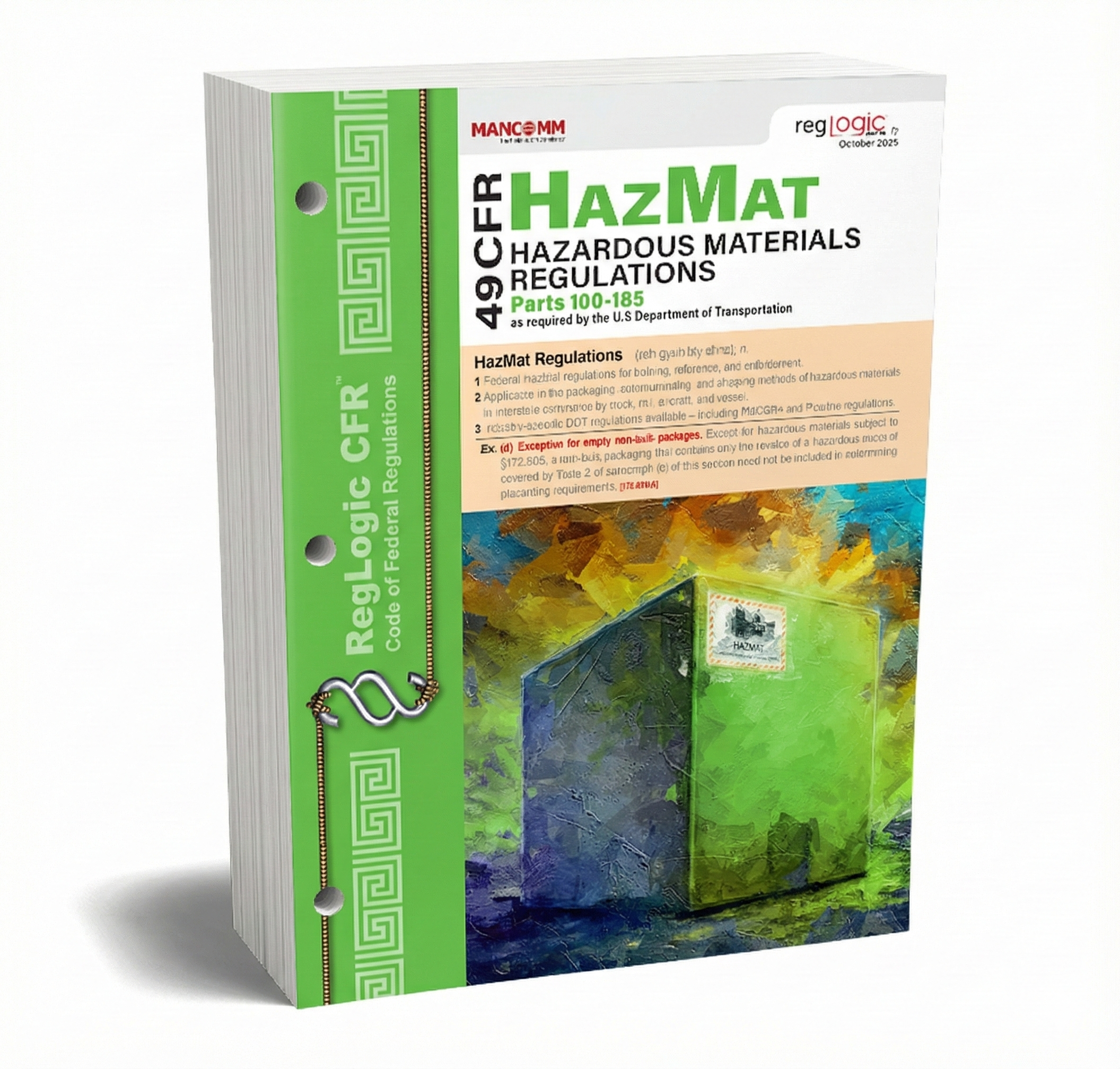 Book titled 'HazMat 49 CFR Hazardous Materials Regulations' with a colorful cover on a white background