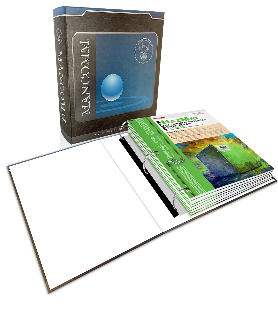 Mancomm product packaging with a book or manual inside