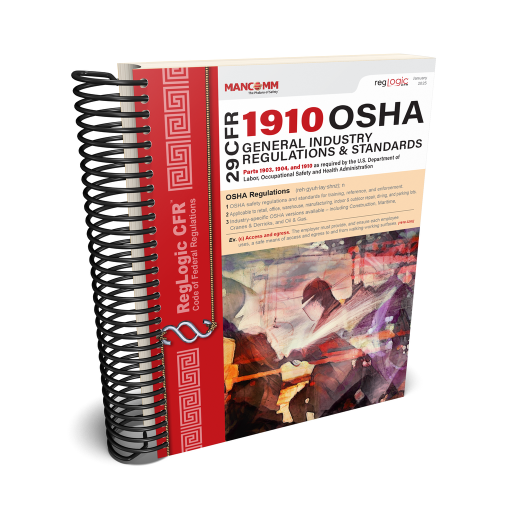 Book or manual titled '29 CFR 1910 OSHA General Industry Regulations & Standards' with a red and white cover on a white background.