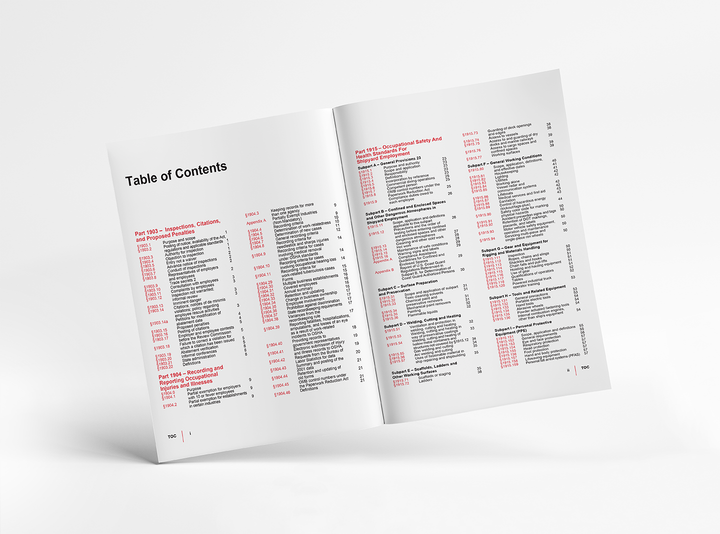 Maritime Book spread table of contents on white background by Mancomm