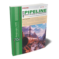 Book titled 'Pipeline Regulations & Standards' with a green and white cover on a white background