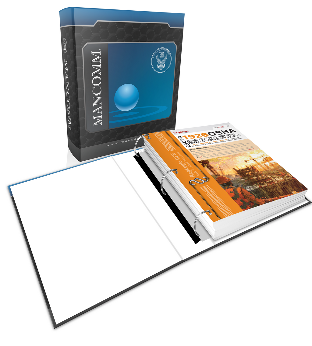 Mancomm book with open pages showing a cover with a cityscape and text.