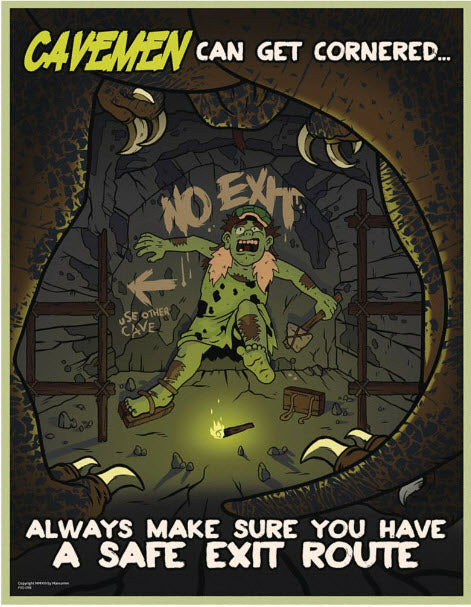 CAVEMEN - Safe Exit Route Safety Poster